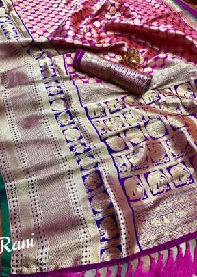 Exclusive Pure kanchipuram silk Jequard Saree In Rani 