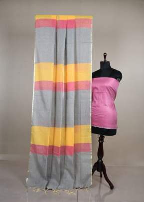 Exclusive Pure linen saree with zari woven border In Pink Daily Wear Saree