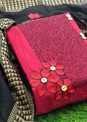 Exclusive Slub Cotton With Embroidery Work Dress Material in Strawberry Colour Dress Material