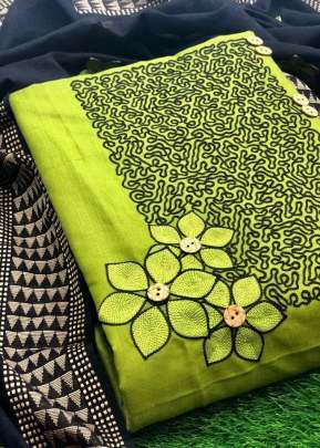 Exclusive Slub Cotton With Embroidery Work Dress Material in Light Green