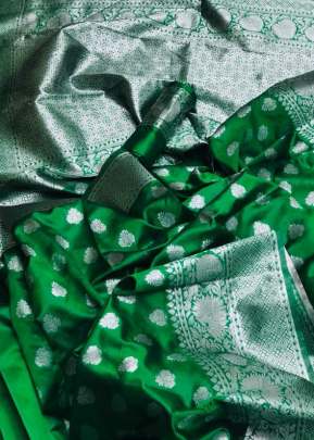 Exclusive Soft Banarasi Silk With Weaving Silver Zari Saree In Green Banarasi Silk Saree