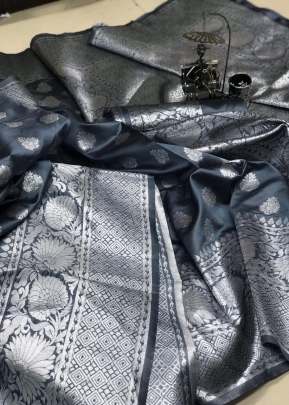 Exclusive Soft Banarasi Silk With Weaving Silver Zari Saree In Grey
