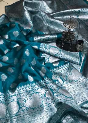 Exclusive Soft Banarasi Silk With Weaving Silver Zari Saree In Ocean Blue Banarasi Silk Saree