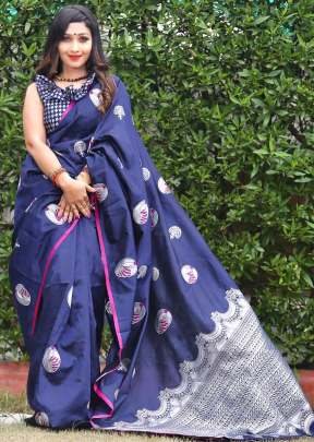 Exclusive Soft Silk With Silver Waving In Navy Blue partywear sarees