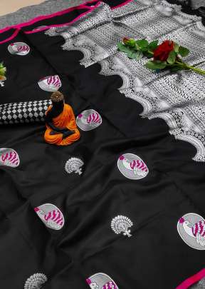 Exclusive Soft Silk With Silver Waving In Black partywear sarees