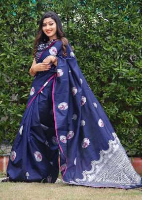 Exclusive Soft Silk With Silver Waving In Navy Blue partywear sarees