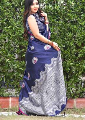 Exclusive Soft Silk With Silver Waving In Navy Blue partywear sarees