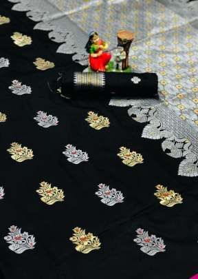 Fancy Designer Lichi Silk Saree In Black designer sarees