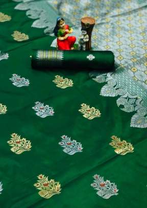 Fancy Designer Lichi Silk Saree In Green