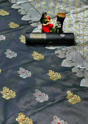 Fancy Designer Lichi Silk Saree In Grey designer sarees