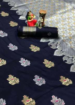 Fancy Designer Lichi Silk Saree In Navy Blue