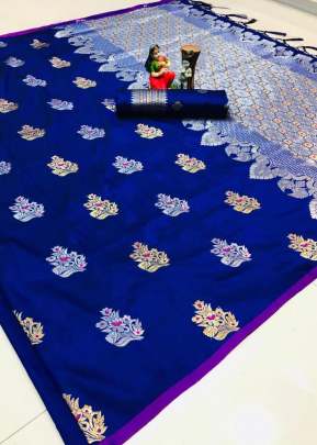 Fancy Designer Lichi Silk Saree In Royal Blue designer sarees