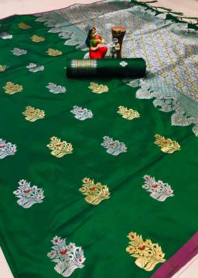 Fancy Designer Lichi Silk Saree In Green designer sarees