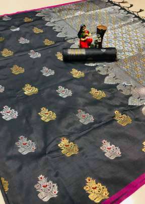 Fancy Designer Lichi Silk Saree In Grey designer sarees