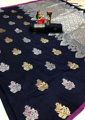 Fancy Designer Lichi Silk Saree In Navy Blue designer sarees