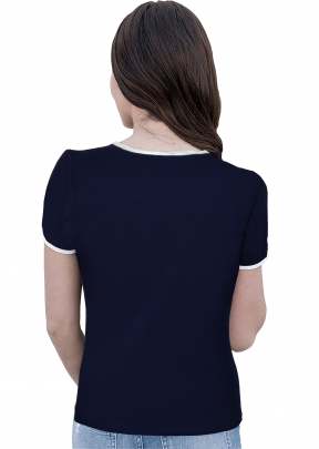 Fancy Designer Navy Blue Top With Off Solder Sleeves. top