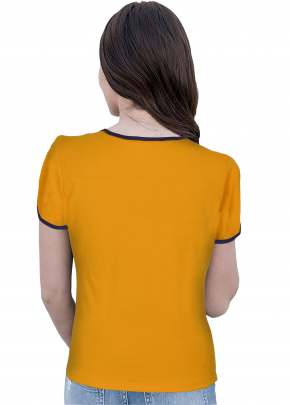 Fancy Designer Navy Yellow Top With Off Solder Sleeves. top