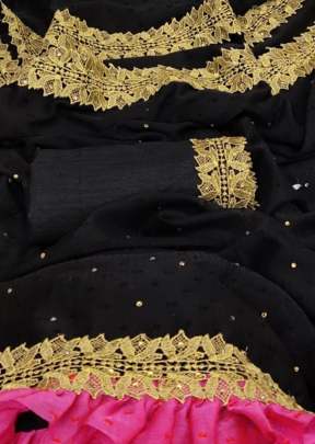 Fancy Designer Pure Moss Thousand Butti Silk Saree In Black partywear sarees