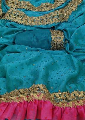 Fancy Designer Pure Moss Thousand Butti Silk Saree In PInk And Sky Blue