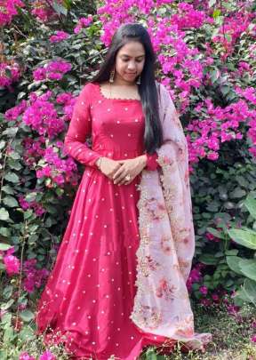 Fancy Designer Sana Silk Gown With Embroidery Work In Pink Gown