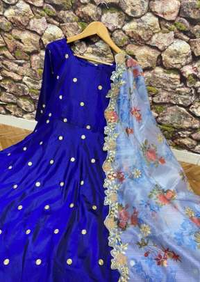 Fancy Designer Sana Silk Gown With Embroidery Work In Blue Gown