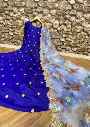 Fancy Designer Sana Silk Gown With Embroidery Work In Blue Gown