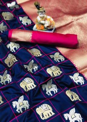 Fancy Designer Soft Silk Saree With Gold And Silver Zari Waving In Royal Blue