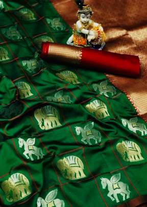 Fancy Designer Soft Silk Saree With Gold And Silver Zari Waving In Green