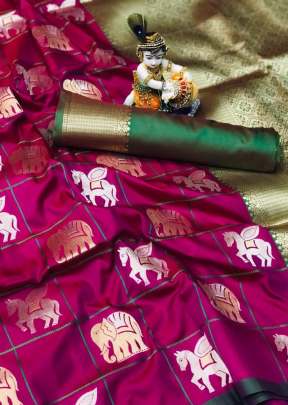 Fancy Designer Soft Silk Saree With Gold And Silver Zari Waving In Rani