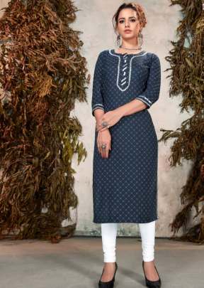 Fancy Havy Reyon Printed Kurti With Gotta Patti Design In Grey