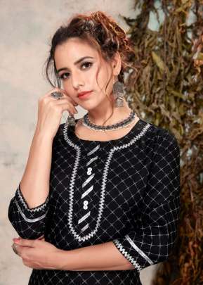 Fancy Havy Reyon Printed Kurti With Gotta Patti Design In Black printed kurtis