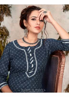 Fancy Havy Reyon Printed Kurti With Gotta Patti Design In Grey printed kurtis