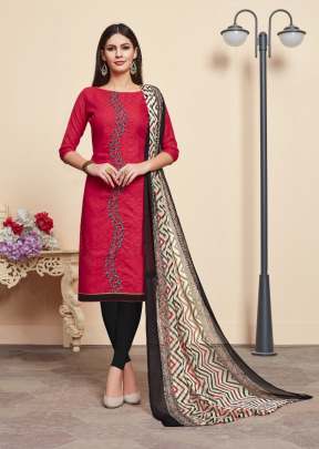 Fancy Jacquard Dress Material in Rani 