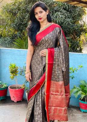 Fancy Kanchipuram Silk Saree In Red Black  Kanchipuram Silk Saree