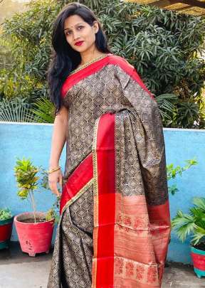 Fancy Kanchipuram Silk Saree In Red Black  Kanchipuram Silk Saree