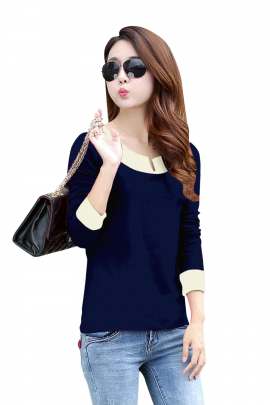 Fancy Look Navy Blue Top With Full Sleeves top