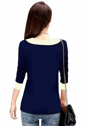 Fancy Look Navy Blue Top With Full Sleeves top