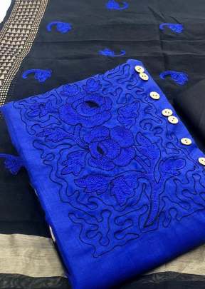 Fancy  Slub  Cotton  With Work Dress Material In Royal Blue