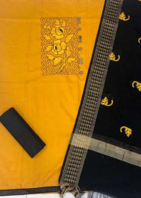 Fancy  Slub  Cotton  With Work Dress Material In Bright Yellow Dress Material