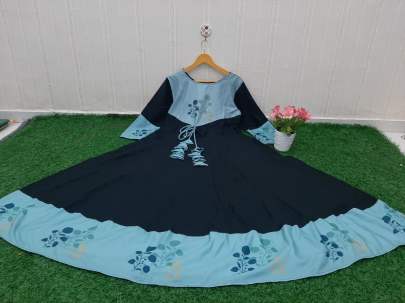 Fancy Super Man And Printed Gown With Beautiful Design In Ocean Blue Gown