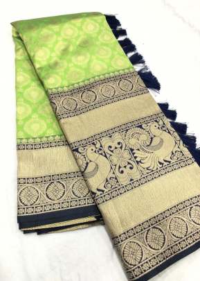 Green Saree In Navy Blue Patta TaanishQa Vol 7 Kanchipuram Silk Saree