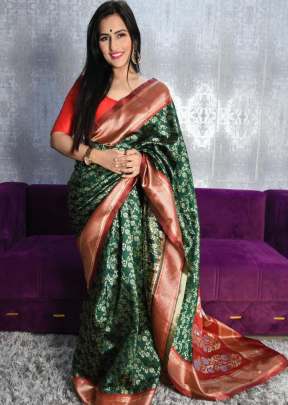 Green Saree With Red Border Evana Vol 1 SILK SAREE