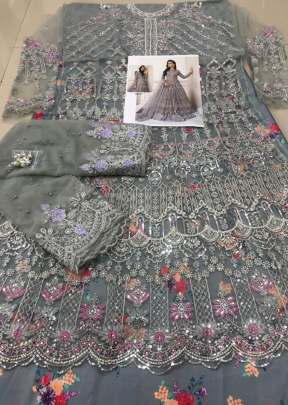 Grey Color Sequence Embroidery Work Pakistani Suit  designer suits