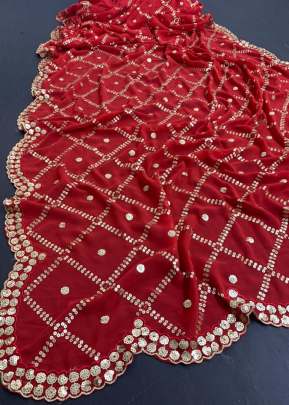 Havy Moss Georgette Saree With Original Sequence Work In Red designer sarees