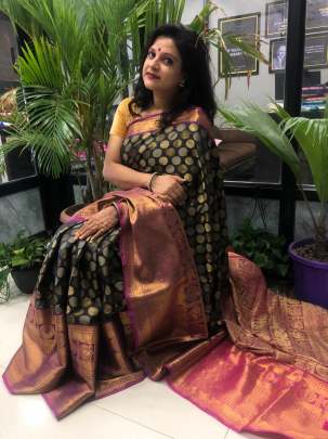 KANCHIPURAM SILK SAREE BLACK COLOR 