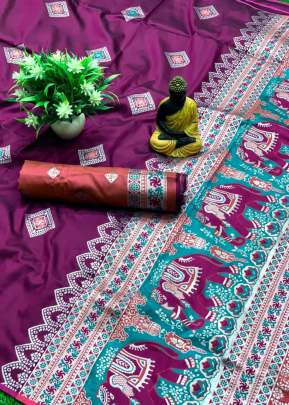 Lichi Silk Saree With Zari Waving In Wine