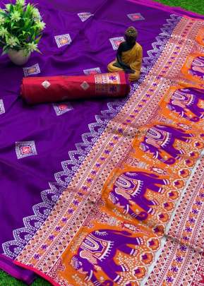 Lichi Silk Saree With Zari Waving In Rani