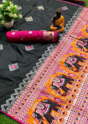 Lichi Silk Saree With Zari Waving In Black SILK SAREE