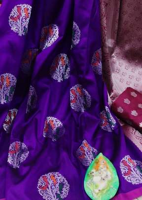 Lichi Silk Weaving Jacquard  Sraee With Reach Pallu in Purple