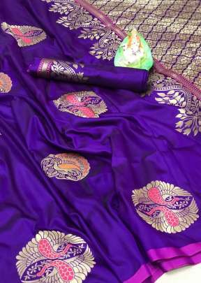 Lichi Silk With Gold Zari Weaving Work With Stylish Look In Purple